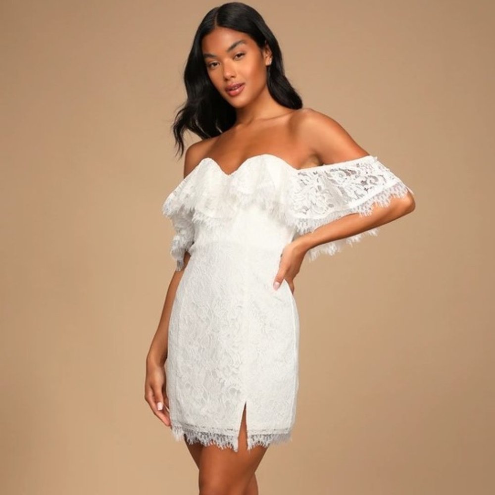 White Lace Off-the-Shoulder Bodycon Mini Dress, Size XL, Never worn